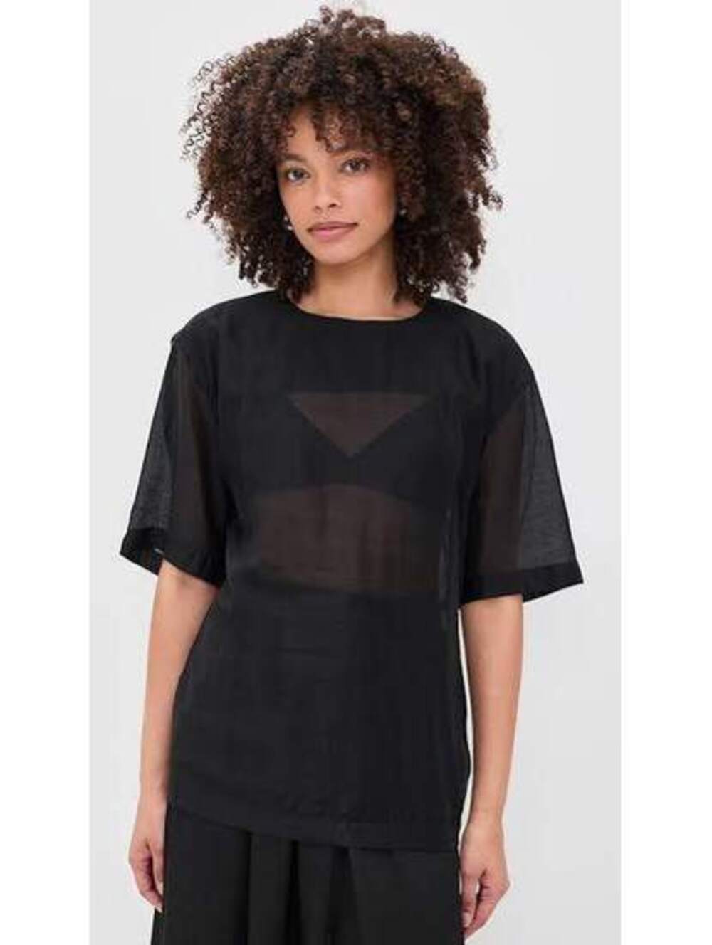 ASOS Black Sheer Mesh Block Striped Short Sleeve Crew Neck Top Oversized Tee M